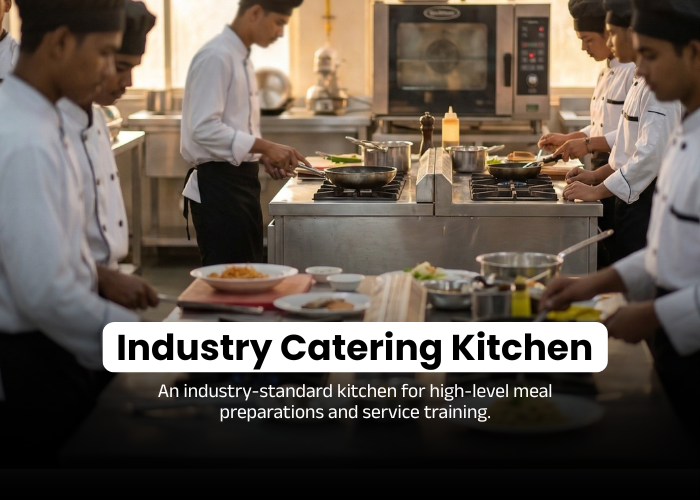 Industry Catering Kitchen — an industry-standard kitchen for high-level meal preparation and service training at IIMT Haldwani
